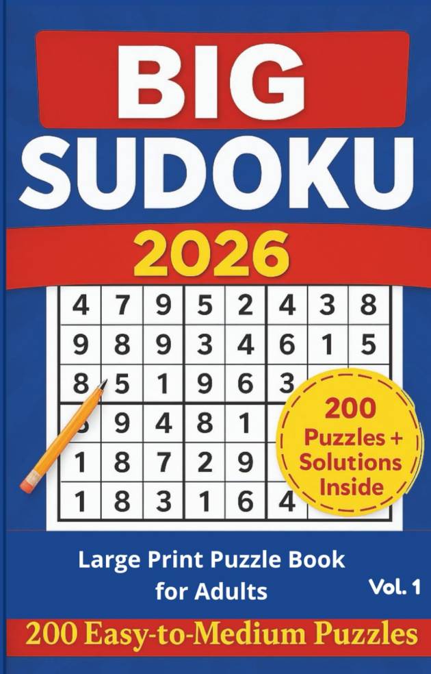 Big Sudoku 2026: 200 Large Print Puzzles for Adults • Easy to Medium Difficulty • Brain-Boosting Fun with Solutions
