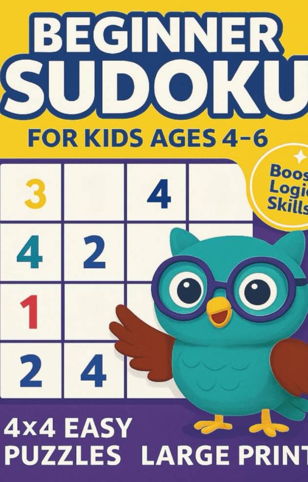 Beginner Sudoku for Kids Ages 4–6: 200 Easy 4×4 Puzzles with Solutions • Large Print • Fun Logic Activity Book