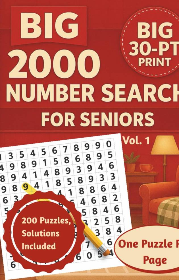 BIG 2000 Number Search for Seniors (Vol. 1): Large Print 30-Point Number Search Puzzle Book