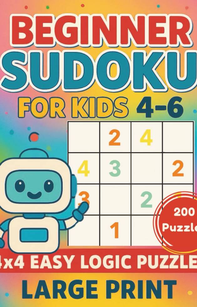 Beginner Sudoku for Kids Ages 4–6: 200 Fun & Easy 4×4 Logic Puzzles • Large Print • Perfect for Preschool & Kindergarten